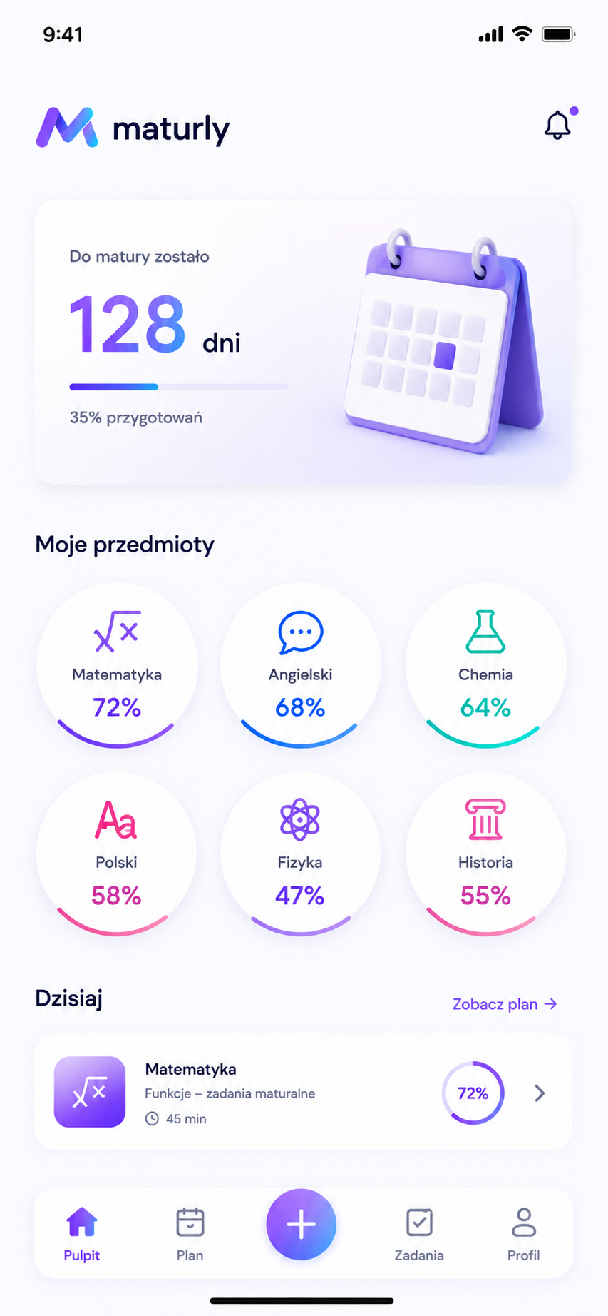 Twój pulpit — ekran aplikacji Maturly